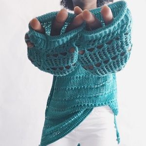 Aeropostale Crochet Teal Sweater